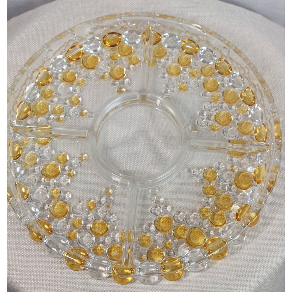 Vintage Waltherglas Divided Yellow Bubble Glass Retro Party Charcuterie Plate